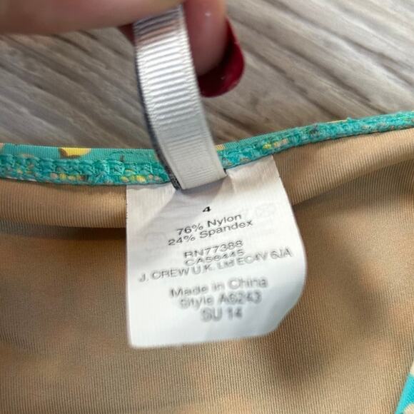 J.Crew One Piece Swimsuit Turquoise Yellow Lemon Print Retro Size 4 - Picture 6 of 8
